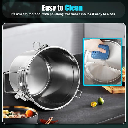3.2Gal Stainless Steel Canister with Airtight Lid 15-22Lbs Flour Storage Containers for Kitchen Metal Rice Bucket Coffee Canister Dog Food Container Milk Can w/Handles & Sealing Buckles (12L)