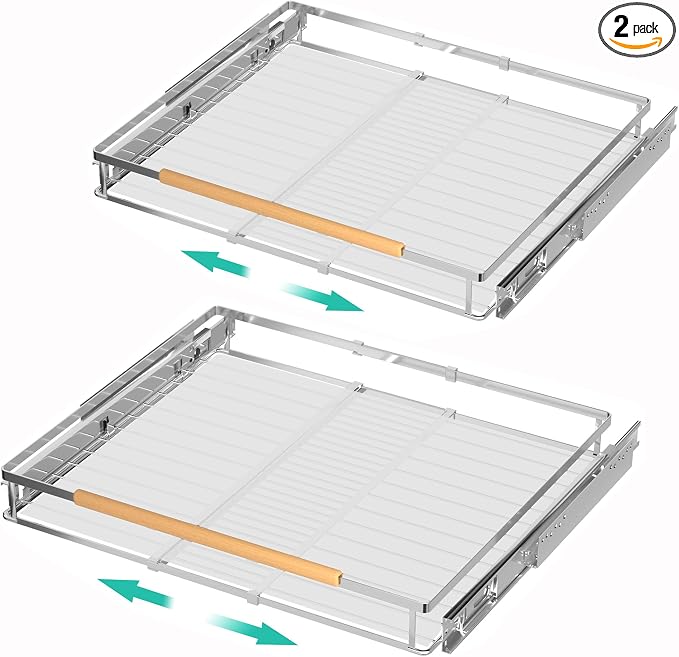 iPEGTOP 2 Pack Pull Out Cabinet Drawer Shelf Organizer, Extendable Sliding Slide Out Pantry Shelves Storage Heavy Duty for Kitchen Cabinets Under Sink, Adjustable Width 23.1~39.9" W x 22.4" D