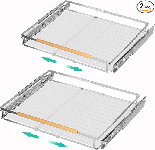 iPEGTOP 2 Pack Pull Out Cabinet Drawer Shelf Organizer, Extendable Sliding Slide Out Pantry Shelves Storage Heavy Duty for Kitchen Cabinets Under Sink, Adjustable Width 17.1~28" W x 22.4" D