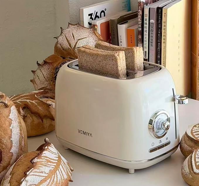 2 Slice Toaster, Retro Stainless Steel Toaster with Wide Slots, 6 Browning Settings & High Lift, Premium Glossy Finish, Removable Crumb Tray, Compact Modern Toast Maker for (Ivory White)