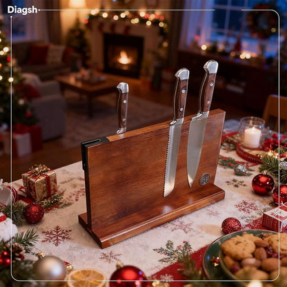 Knife Set with Block, Magnetic Knife Block Set with Knives for Home Chefs and Professionals, Safe Storage