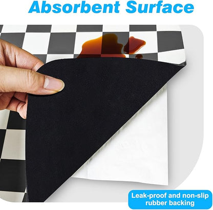 CooRug Checkered Dish Drying Mat for Kitchen Counter, Absorbent Non-Slip Coffee Mat, Heat Resistant Mat for Countertops Coffee Bar Decor 12" x 20" Black