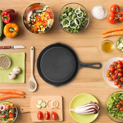 Cast Iron Skillet 3-Piece Set, Heavy-Duty Professional Restaurant Chef Pre-Seasoned Cookware Set, 6", 8", 10" Pans with Silicone Hot Handle Holder For Frying, Saute, Cooking, Oven, Grill