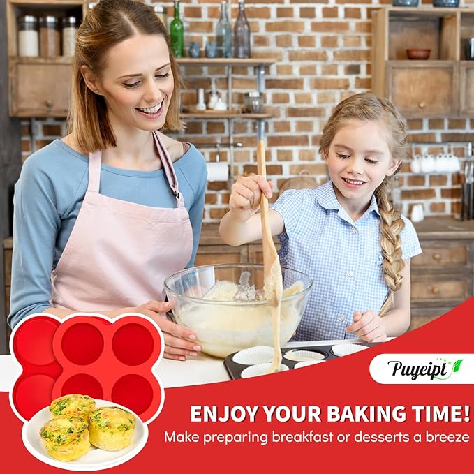 Puyeipt 2 Pack Air Fryer Egg Bite Molds, 4-Cup Mini Round Muffin Pans Silicone Baking Molds for for Oven, Air Fryer and Pot