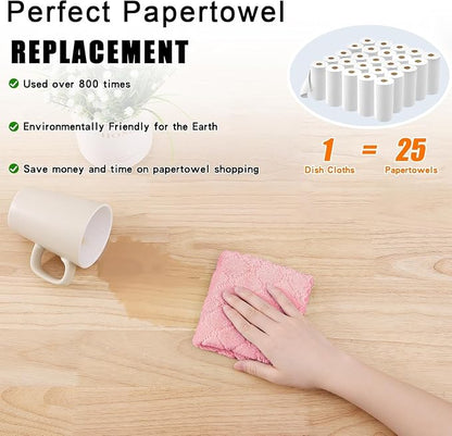 Homaxy 12 Pack Kitchen Dish Cloths (10 x 10 Inches, Pink), Super Soft and Absorbent Coral Velvet Dish Towels, Nonstick Oil Fast Drying Microfiber Cleaning Cloth, No Lint Household Dishcloths