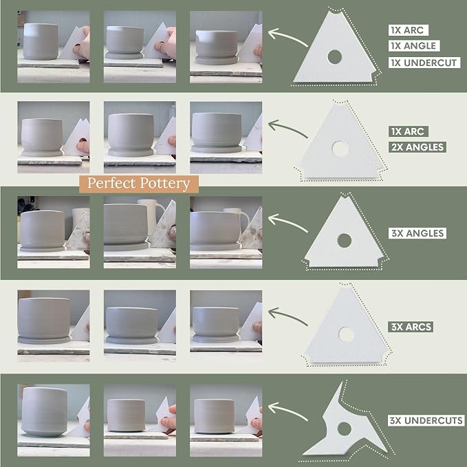 OUTPOST POTTERY Profile Ribs - Precision Pottery Rib Tools Made W/Durable PLA for Consistent Shapes, Floating Designs & Accurate Craft - Texture & Trimming Tools (Good Foot Bundle)