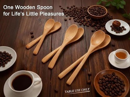 6 Piece Small Wooden Spoons Set - Premium Beech Wood Spoons in 3 Sizes (4.9", 5.9", 7.1") for Honey, Tea, Coffee, Multi-Purpose Mini Teaspoons Utensils for Ice Cream and Soup