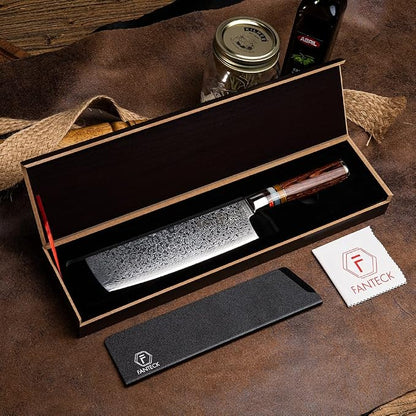 FANTECK 7" Nakiri Knife,Vegetable Meat Cutting Knife,Pro Kitchen Knife Damascus VG10 67-layer Stainless Steel Extra Sharp Chef Nakiri Knives -Ergonomic Pakka Wood Handle(Gift Box& Plastic sheath)
