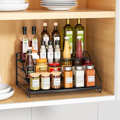 RCHYFEED Spice Rack Organizer for Cabinet Pantry,4 Tier Spice Rack Countertop, Depth Adjustable Spice Organization for Cabinet,Tierd Seasoning Organizer for Cabinet(Black, 1Pack) | for Cabinet Pantry