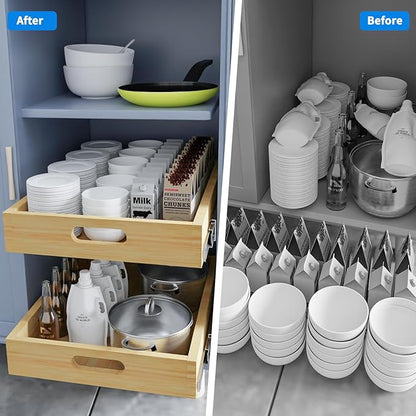 Pull Out Cabinet Organizer, 1PC 15” W x 21” D Soft Close Slide Out Wood Drawer Storage Shelves for Kitchen, Base Cabinet Organization for Pantry, Finished, Heavy-Duty, Bottom Assembly