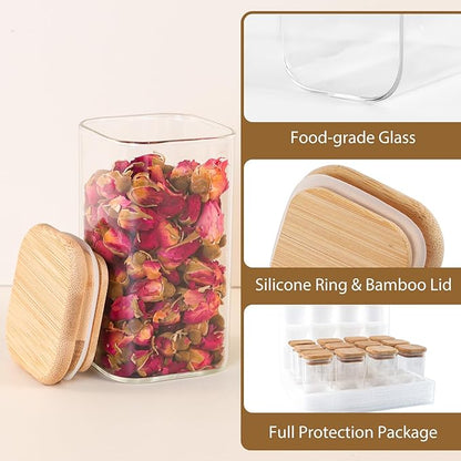 TBWIND 20 Pack 8 oz Square Glass Spice Jars with Lids and Labels – Airtight Small Spice Containers Set, Clear Glass Storage Jars for Seasoning, Spices, Kitchen Pantry Organization
