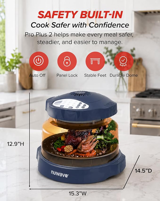 Nuwave Pro Plus 2 Air Fryer Oven, Infrared Countertop Convection, No Defrost No Preheat, Triple Combo Heating, 10-in-1 Multicooker, PFAS & BPA Free, 10LB Capacity, Dishwasher Safe Parts, 20660V03U