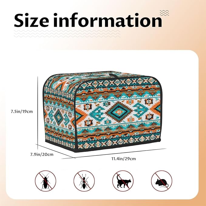 2 Slice Aztec Ethnic Colorful Toaster Cover Waterproof Dust Fingerprint Bread Machine Cover Washable Kitchen Appliance Protector For Home Kitchen Bakeware Table Decor Women Gifts