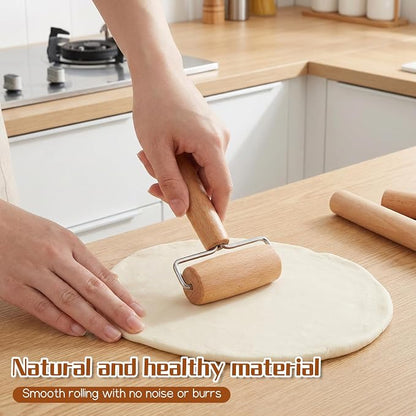 2 Pcs Small Rolling Pin with Handle, Wood Rolling Pins, Non-Stick Pizza Roller for Tortilla Cookie Dumpling Home Kitchen Baking Cooking