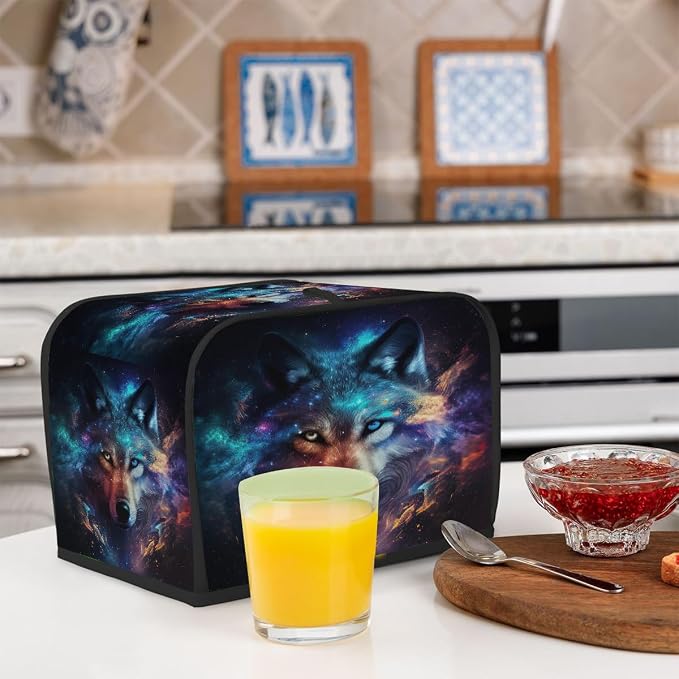 Toaster Cover 2 Slice Wide Slot Galaxy WolfBread Toaster Oven Dustproof Cover Small Appliance Kitchen Covers Dust and Fingerprint Protection for Women Gift 2 Slice