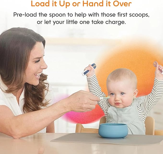 NumNum Baby Spoons Set, Baby Essentials Pre-Spoon GOOtensils for 6+ Months, First Stage Self-Feeding Spoons for Baby Led Weaning (BLW), Silicone Toddler Utensils, BPA-Free, 2 Pack Blue/Green