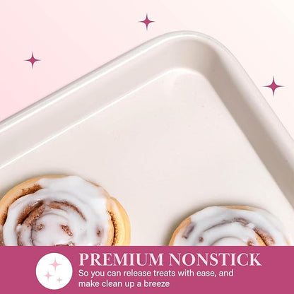 Paris Hilton Nonstick Carbon Steel Bakeware Collection, 15-Inch x 10-Inch Cookie Baking Sheet, Dishwasher Safe, Made without PFOA and PFAS, Pink Cream Two-Tone