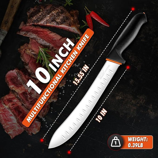 TIVOLI Bullnose Knife 10 Inch - Butcher Carving Knife with Ergonomic Non-Slip Softgrip & German Stainless Steel Razor Sharp Blade for Meat Cutting,Slicing - Gift for Men Women