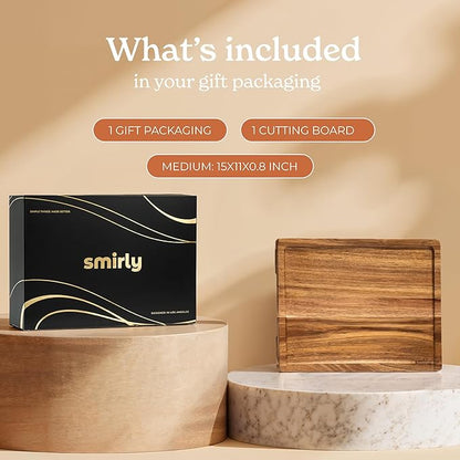 SMIRLY Acacia Wood Cutting Board for Kitchen - Wood Cutting Board for Meal Prep, Serving, Charcuterie - Kitchen Gadgets, House Warming Gift - Small Wooden Chopping Board Non Toxic - 1 Pack