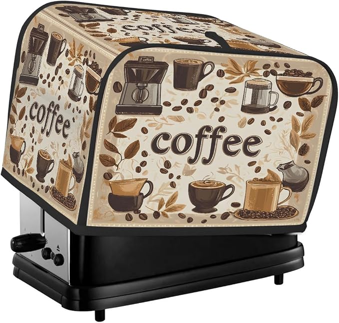 4 Slice Fun Coffee Brown Toaster Cover Waterproof Dust Fingerprint Bread Machine Cover Washable Kitchen Appliance Protector For Home Kitchen Bakeware Table Decor Women Gifts