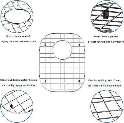 Kitchen Sink Bottom Grid Protector, 304 Stainless Steel Sink Grate with Rear Drain Universal Metal Sink Rack 14.6" X 11.2"