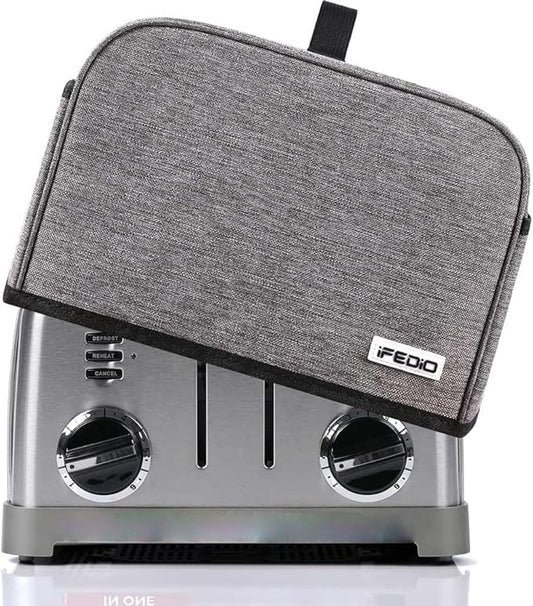 Toaster Cover 4 Slice with Storage Pockets, Toaster Dust Cover, Washable & Waterproof (Grey)