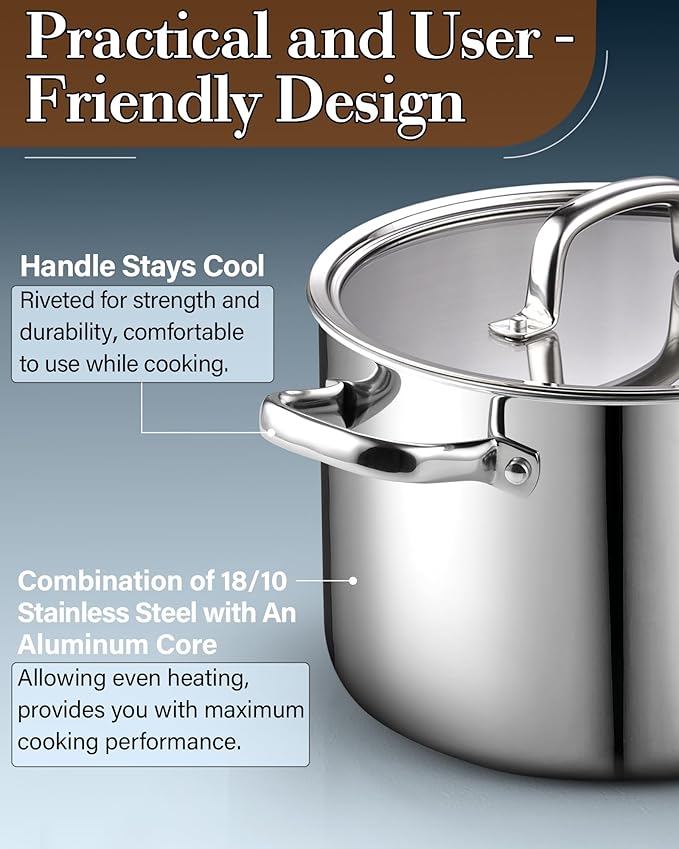 Cook N Home Classic Tri-ply Clad Stainless Steel Cookware Set, 7-Piece Pots and Pans