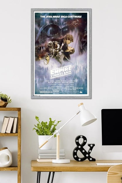 Star Wars: The Empire Strikes Back - The Saga Continues One Sheet Wall Poster, 34L" x 22.4W", Gray Framed Version