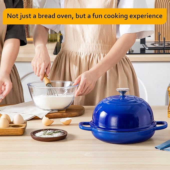 Velaze Enameled Cast Iron Dutch Oven for Bread Baking,5 QT Bread Oven Pot with Dome Lid for Crispy Artisan Bread & Bakery-Style Homemade Loaves(Blue)