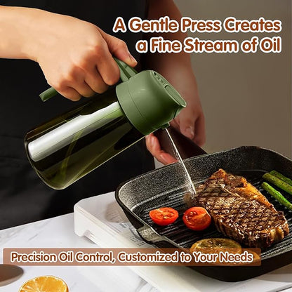 YARRAMATE 2Pcs 16oz/470ml Dark Green Oil Sprayer for Cooking with Stickers, Food-grade Premium 2 in 1 Olive Oil Dispenser Bottle for Kitchen Gadgets, Air Fryer, Salad, Frying, BBQ (Black&OliveGreen)