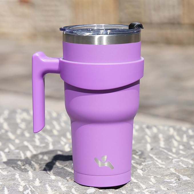 Konokyo 20 oz Tumbler with Handle and 2 Straw 2 Lid, Insulated Water Bottle Stainless Steel Vacuum Cup Reusable Travel Mug,Lavender