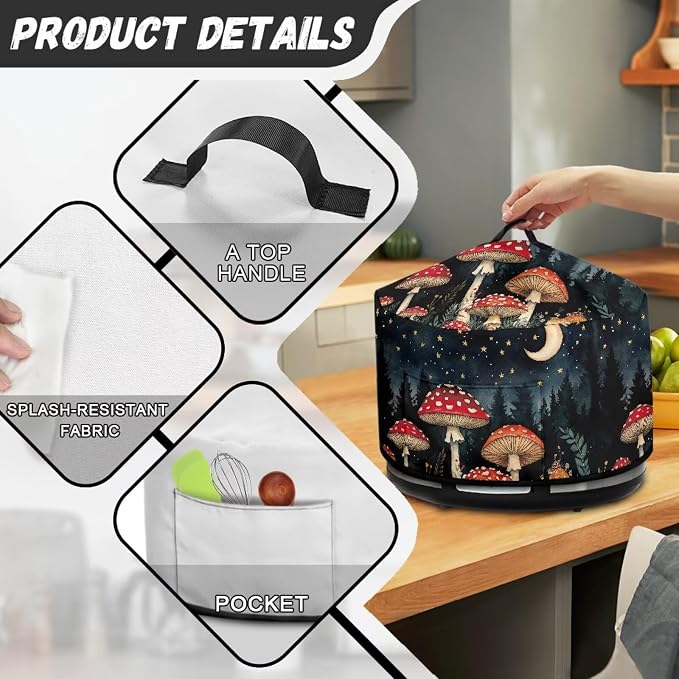 Mushroom Moon Slow Cooker Cover for Pot Dust Cover Fits for Most 6-8 Quart Oval Slow Cooker Dustproof Small Appliance Accessories Decor