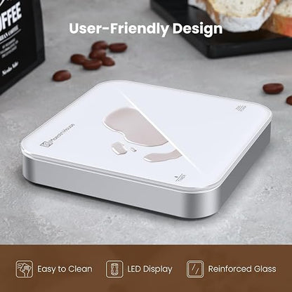 Maestri House S2 Espresso Coffee Scale with Timer, USB-C Rechargeable 2kg/0.1g Precision Shot Scale, Digital Scale for Espresso Brewing(White & Silver)