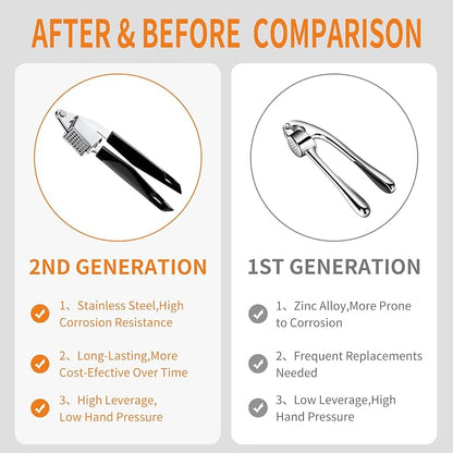 Garlic Press Stainless Steel, Professional Manual Garlic Mincer Garlic Crusher for Kitchen Use, Easy to Squeeze and Clean, Rust Proof and Dishwasher Safe, 8.26-Inch, Black