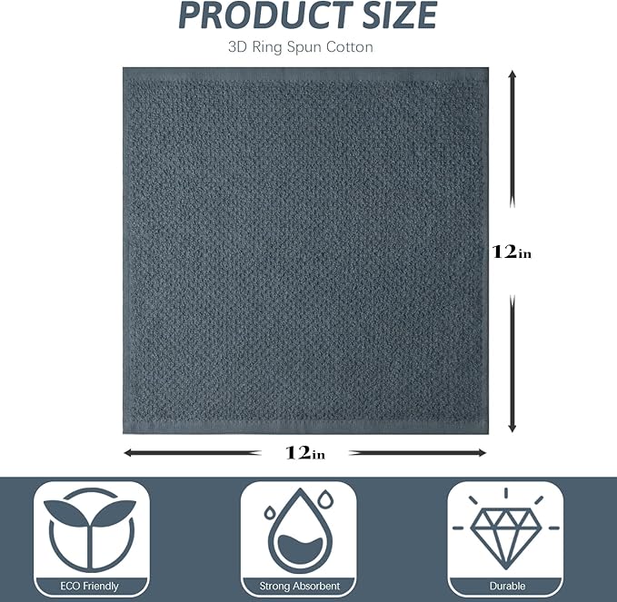 Niallant 4PCS Cotton Terry Dish Rags, Quick Drying Dish Cloths, Kitchen Towels, Grey, 12x12in