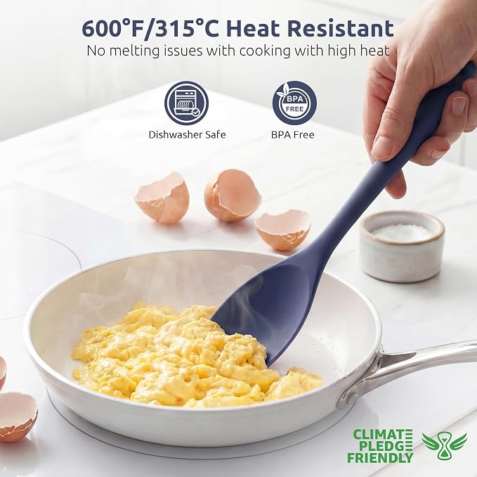600ºF Heat Resistant Spatula Spoon: U-Taste Flexible Kitchen Scoop-Shape Cooking Spoonula, Serving Mixing Scraping Food in Non-Stick Pan Cookware, Seamless Multifunctional Utensil (Midnight Blue)