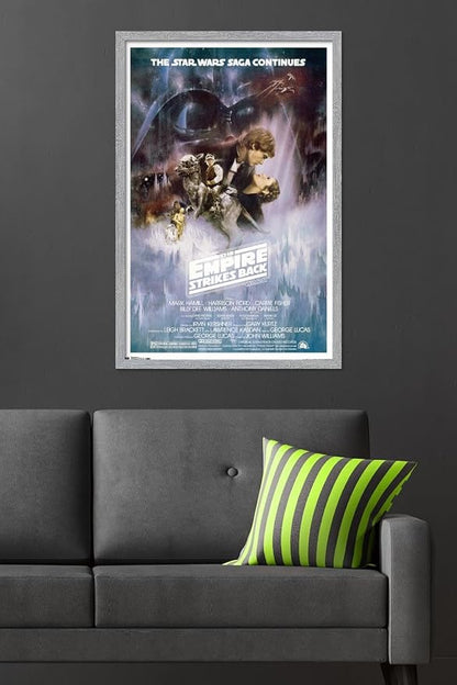 Star Wars: The Empire Strikes Back - The Saga Continues One Sheet Wall Poster, 34L" x 22.4W", Gray Framed Version