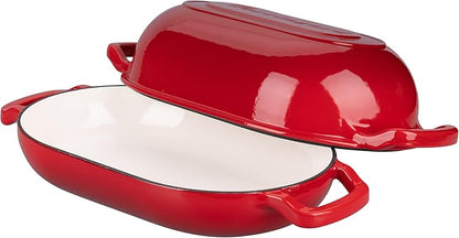 VORRINGARD Enameled Cast Iron Sourdough Bread Oven, Dutch Oven, Loaf Cast Iron Bread Pan for Homemade Bread Baking, Meatloaf Pan with Lid, 5QT, Red
