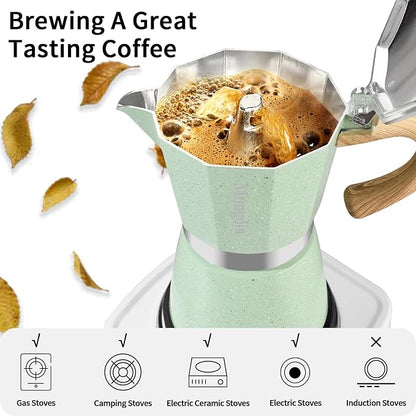 Mongdio Stovetop Espresso Maker Moka Pot, Cuban Coffee Maker Stove top coffee maker Moka Italian Espresso Greca Coffee Maker Brewer Percolator, 12 Espresso Cups, 20 oz - Green