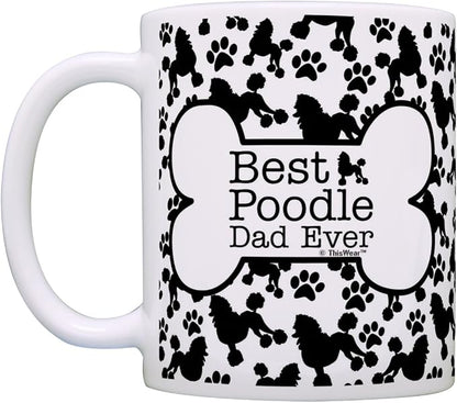 ThisWear Best Poodle Mom Dad Ever Bundle Paws Dogs 2 Pack Gift Coffee Mugs Tea Cups Bone Pattern