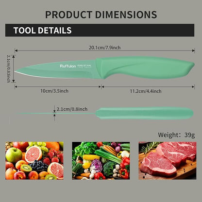 Paring Knife Set, 4PCS Stainless Steel Paring Knife Set, Ultra Sharp Fruit and Vegetable Knives, 3.5-Inch Kitchen Knives, Razor-Sharp Knife,Ergonomic Handle Design,Green.
