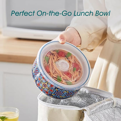 vancasso 36 oz Ceramic Bowls with Lids Set of 4, 6 Inch Food Storage Containers & Prep Bowls for Leftovers, Soup, Cereal, Meal Prep, Office Lunch, Microwave & Dishwasher Safe, Series SIMI