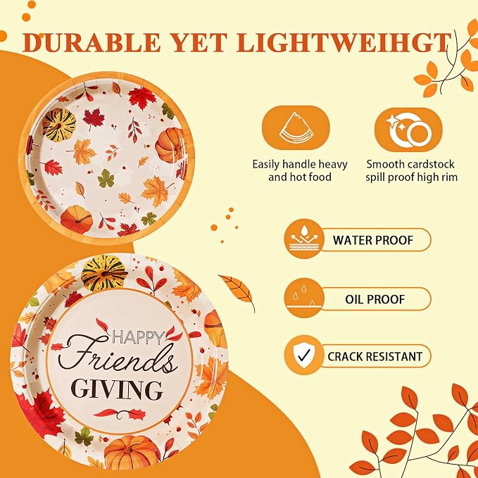 90PCS Friendsgiving Paper Plates and Napkins Sets, Disposable Party Supplies for Fall Thanksgiving Party Decorations, Friendsgiving Dinnerware Sets Serve 30 Guests