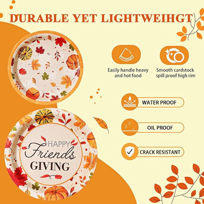 90PCS Friendsgiving Paper Plates and Napkins Sets, Disposable Party Supplies for Fall Thanksgiving Party Decorations, Friendsgiving Dinnerware Sets Serve 30 Guests