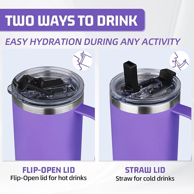 40 oz Tumbler with Handle and Flip Straw, 100% Leakproof Insulated Tumbler with Lid and Straw, Stainless Steel Travel Coffee Mug, Insulated Coffee Thermal Cup for Cold and Hot (Purple)