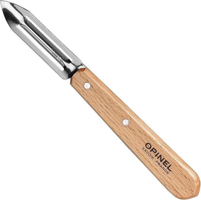 OPINEL Les Essentials - Small Kitchen 4 Piece Knife Set - Paring, Serrated, Peeler, Vegetable Knife, Corrosion Resistant High Carbon Steel, Made in France (Natural)