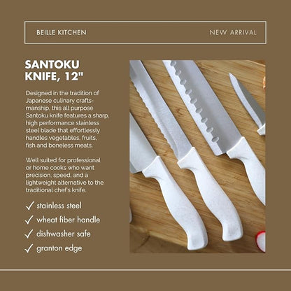Beille 1pc Stainless Steel and Wheat Fiber Handle Santoku Knife Kitchen Essentials, 12 Inch