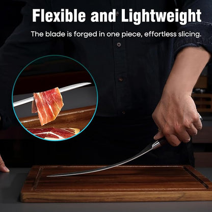 PAUDIN Carving Knife, 10 Inch Ham Slicing Knife for Meat Cutting, High Carbon Stainless Steel, Ergonomic Pakkawood Handle with Sheath, Ultra Sharp Blade for Prosciutto/Jamon Serrano, Gift Box