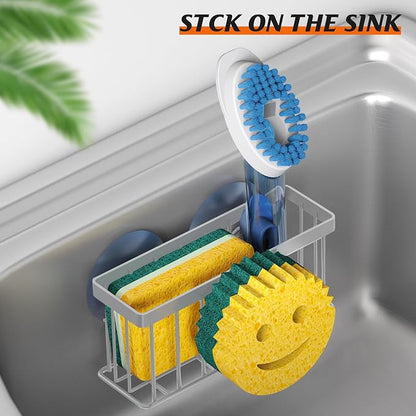MURLONG Sponge Holder Smiley Face, Sink Organizer with 2 Suction Cups/1 Adhesive Strips, Designed for Sponge, Soap, Dish Brush, Scrubber - Gray