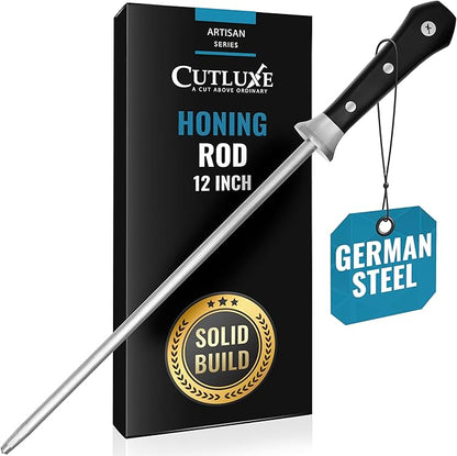 Cutluxe Honing Rod, Sharpening Steel for Kitchen Knives – 12" Honing Steel – Ergonomic Handle Design – Artisan Series